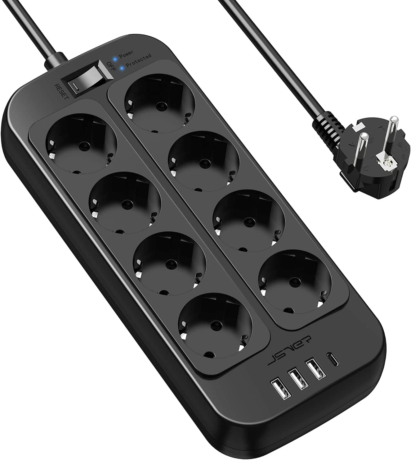 JSVER Multipresa USB 8 prese 4 porte ricarica rapida 5V 3.4A